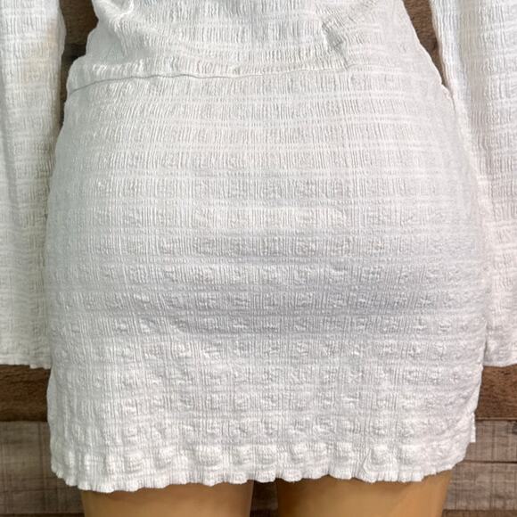 Free People Grazia Mini Dress Surplice Long Sleeve Tea Ivory Size Medium - Picture 6 of 10
